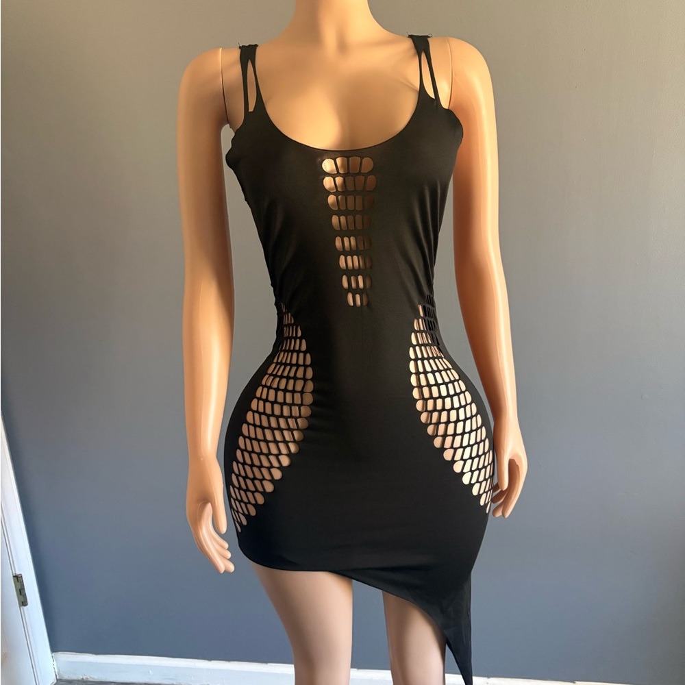Chic Asymmetrical Black Cutout Dress